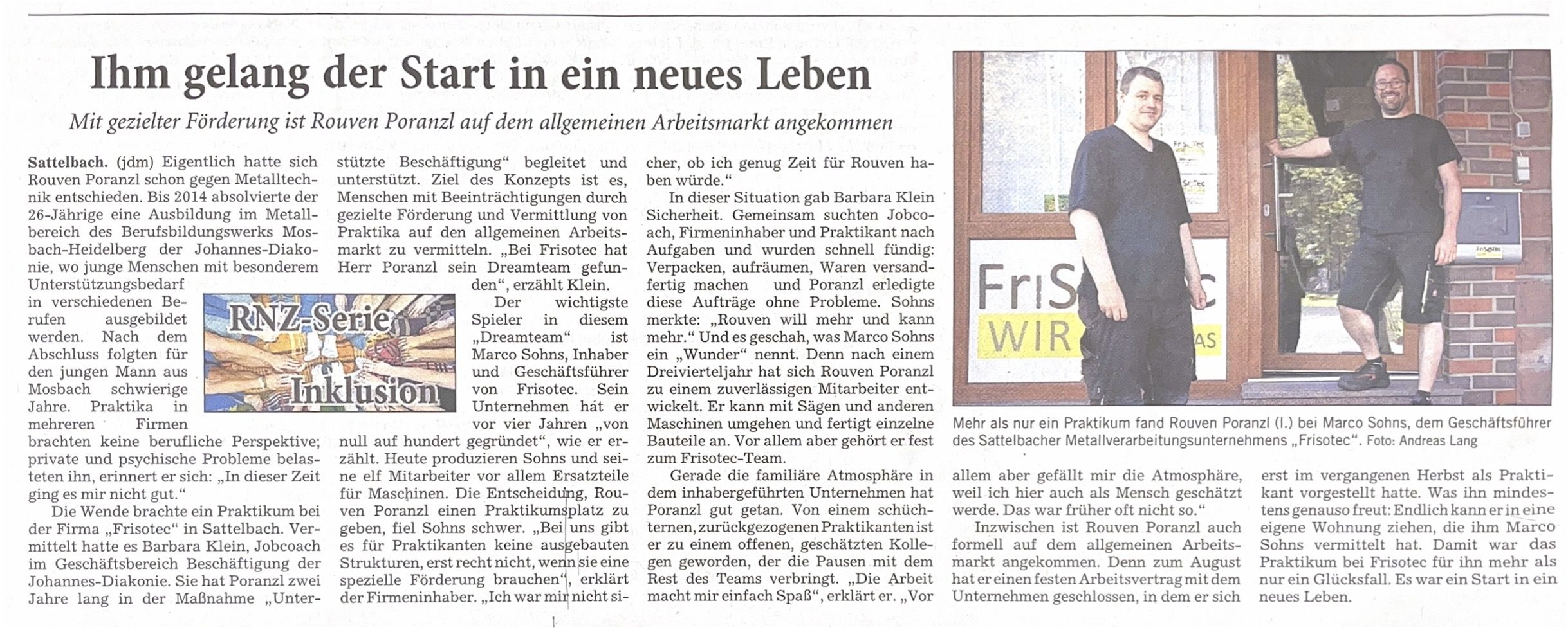 RNZ Zeitungsartikel: Ihm gelang der Start in ein neues Leben